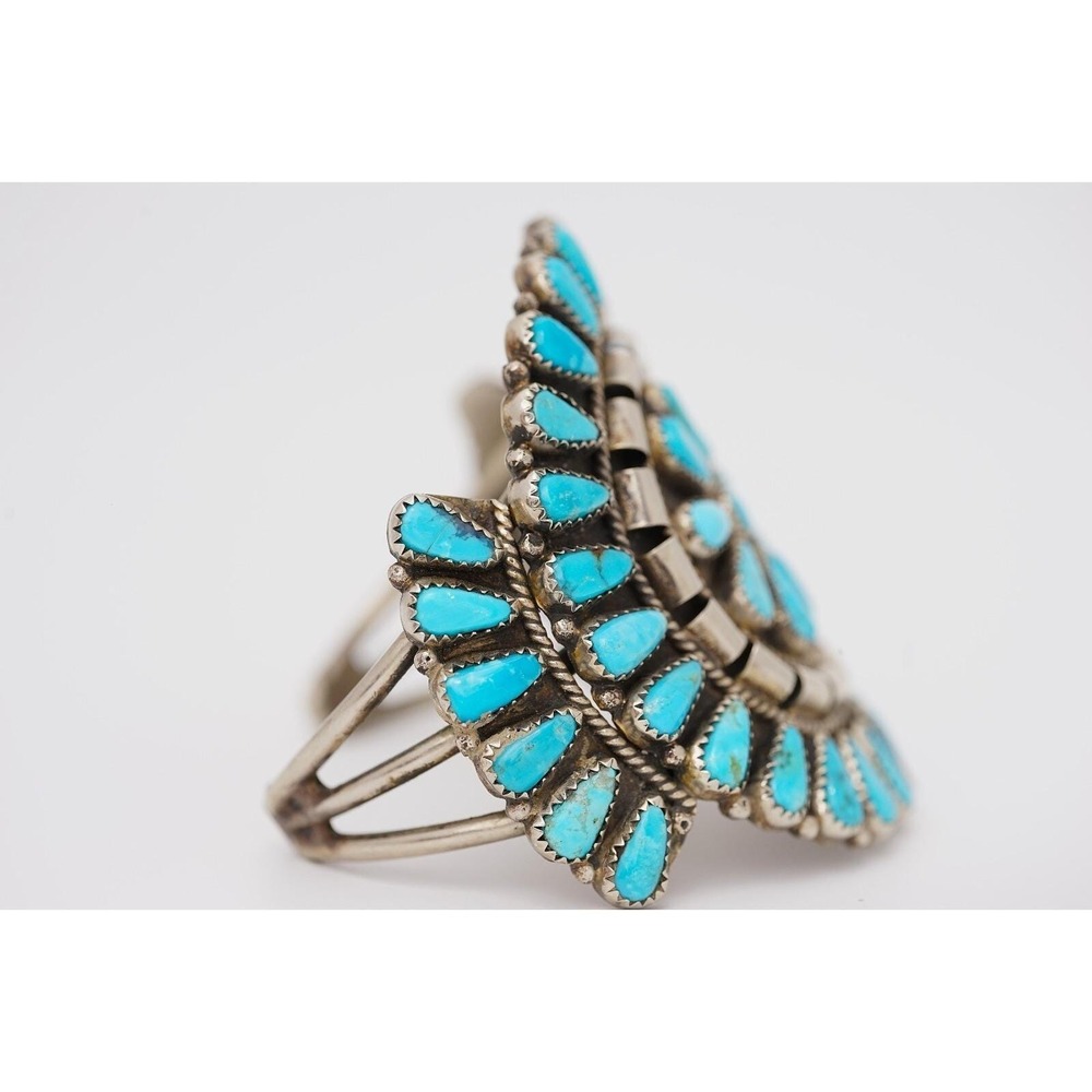Vintage Navajo Native American Indian Sterling Silver Turquoise Cluster Bracelet - Picture 7 of 7